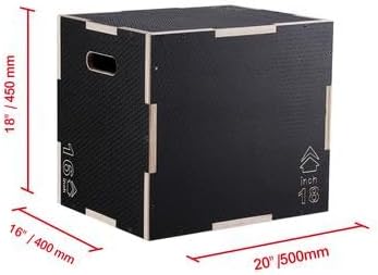 Happybuy 3 in 1 Plyometric Jump Box, 20/18/16 Inch Wooden Plyo Box, Anti-Slip Platform for Jumping Agility, Step Up Box for Home Gym Conditioning & Strength Training, Black