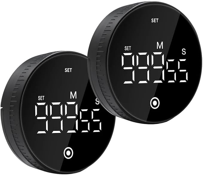 Digital Kitchen Timer with Magnet,Large LED Display Visual Timer with Countdown Countup for Adult & Children,Battery Supply for Classroom Home Gym Office (2 * Black)