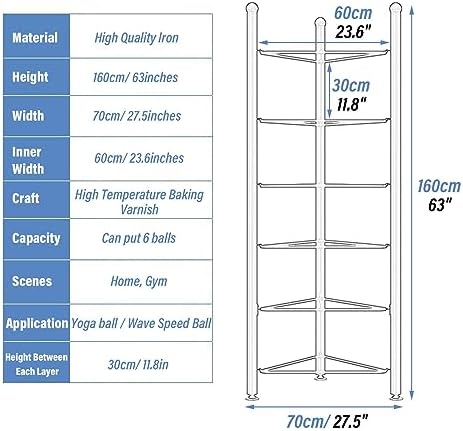 Exercise Ball Storage Rack - Home Gym Organizer for 3/5/6/7 Tier Floor Stand - Holds Bosu, Slam, Bowling & Medicine Balls - Durable, Space-Saving Design