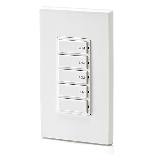 Leviton Countdown Timer Switch for Bathroom Fan and Household Lights,5-10-15-30 min,No Neutral Required,Single Pole,15A,1/2 HP/9.8A Fan/Motor,DT130-1LW,White,(Pack of 10)