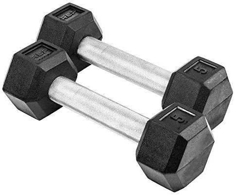 Rep Fitness Rubber Hex Dumbbell(s) - Singles (55LB +) and Pairs (5LB - 50LB) - Low Odor, Fully Knurled Handle