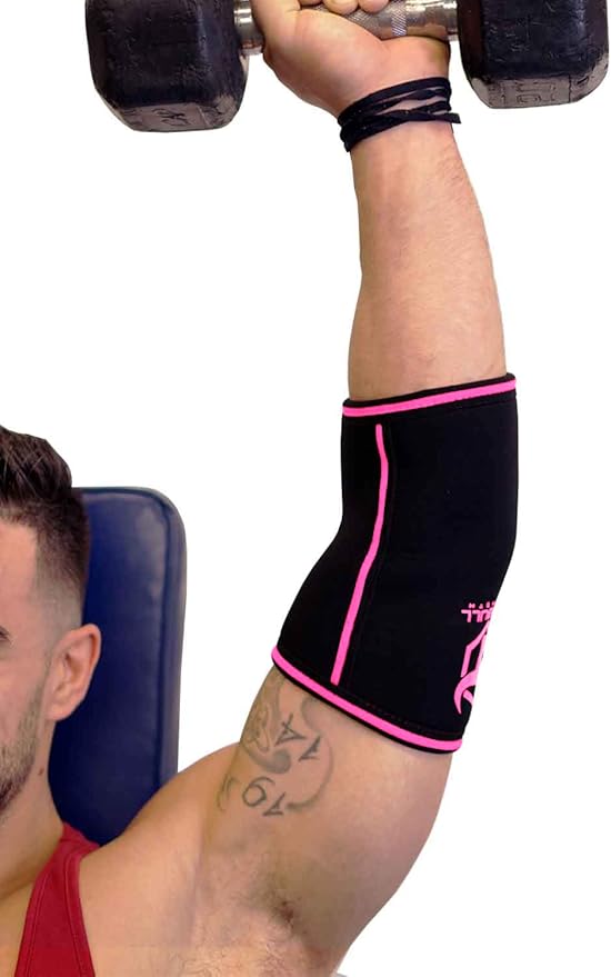 Elbow Sleeves 5mm (1 Pair) - High Performance Elbow Sleeve Support for Weightlifting, Weight Training & Powerlifting - Best Compression Straps - for Men and Women (X-Small, Black/Pink)