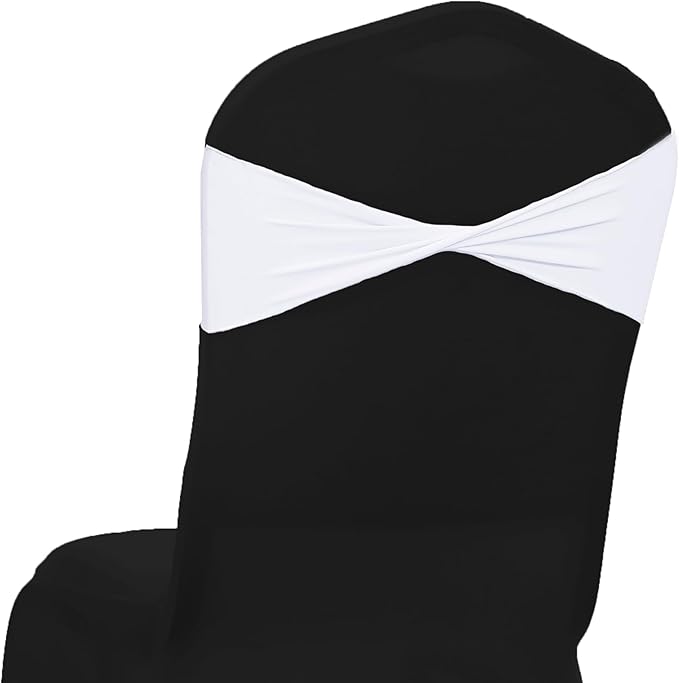 MDS Pack of 10 Spandex Chair Sashes Bows Elastic Stretch Dining Chair Bands Ties Without Slider Buckle Universal fits for Wedding Baby Shower Birthday Party Banquet Event Decoration - White