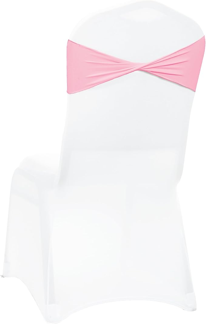 MDS Pack of 200 Spandex Chair Sashes Bows Elastic Stretch Dining Chair Bands Ties Without Slider Buckle Universal fits for Wedding Baby Shower Birthday Party Banquet Event Decoration - Pink