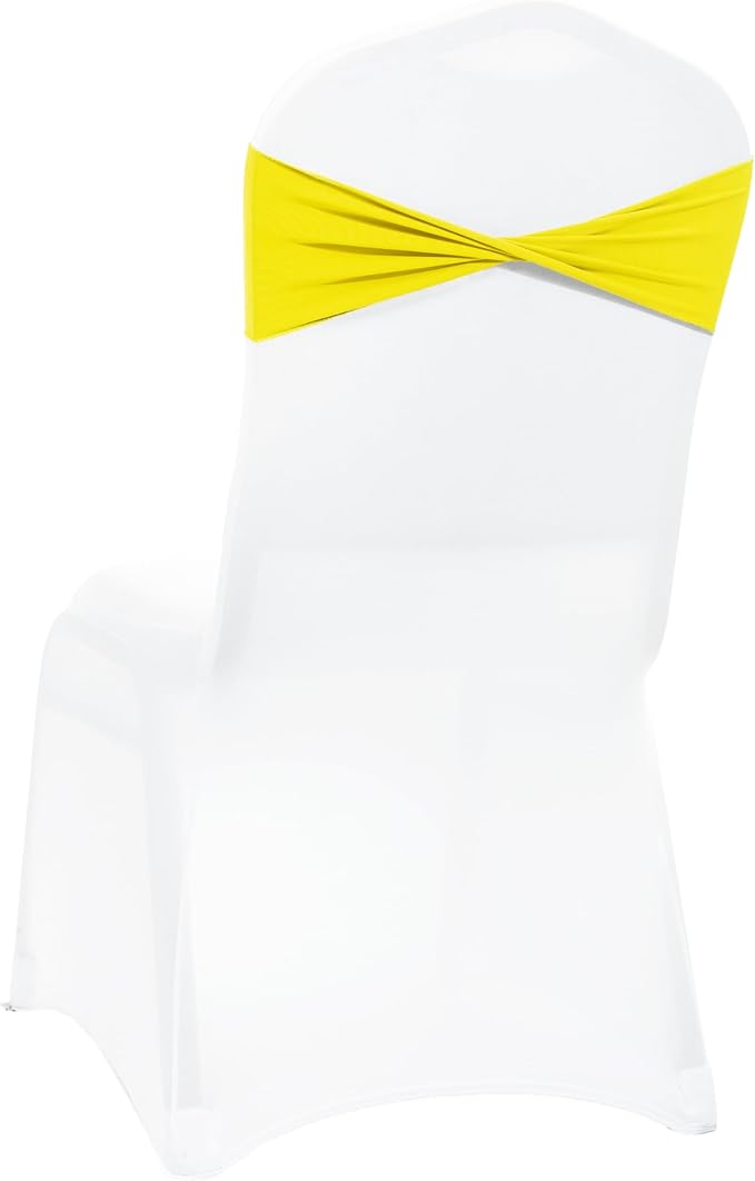 MDS Pack of 10 Spandex Chair Sashes Bows Elastic Stretch Dining Chair Bands Ties Without Slider Buckle Universal fits for Wedding Baby Shower Birthday Party Banquet Event Decoration - Yellow