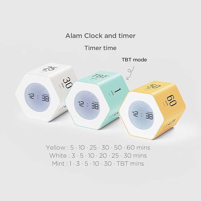 mooas Multi-Hexagon Clock Cube, Digital Clock, Pomodoro Timer, Backlit Display 12/24H Mode Count up & Countdown Timer, Rotating Various Time Presets for Classroom, Gym, Kitchen (Mint)