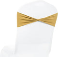MDS Pack of 50 Spandex Chair Sashes Bows Elastic Stretch Dining Chair Bands Ties Without Slider Buckle Universal fits for Wedding Baby Shower Birthday Party Banquet Event Decoration - Gold