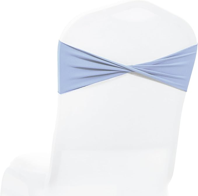 MDS Pack of 50 Spandex Chair Sashes Bows Elastic Stretch Dining Chair Bands Ties Without Slider Buckle Universal fits for Wedding Baby Shower Birthday Party Banquet Event Decoration - Baby Blue