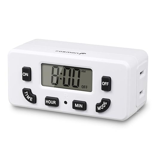 Fosmon Digital Timer for Electrical Outlets, Indoor 24 Hour Light Timer Programmable, Mini Plug in Outlet for Lamps, Fans, Grow Lights, 2 On/Off Programs, 15A/1875W, ETL Listed