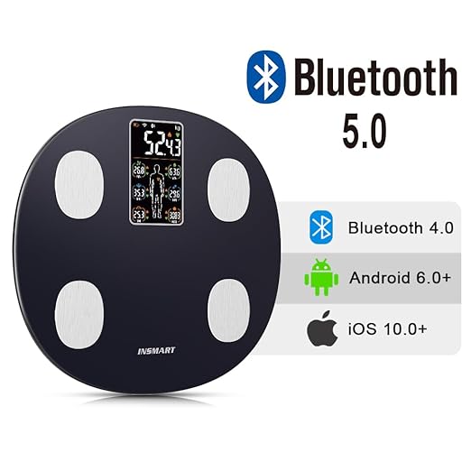 INSMART Smart Scale for Body Weight, All-in-one LCD Display Bathroom Weight Scales Body Fat Scale,Bluetooth Digital Smart Weighing Scale with Heart Rate,Heart Index & Body Composition Analyzer,396 lbs