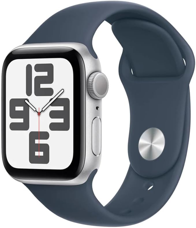 Apple Watch SE (2nd Gen) [GPS 44mm] - Silver Aluminum Case with Storm Blue Sport Band, M/L (Renewed)