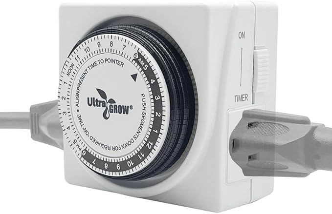 Dual Outlet 24 Hour 120V Mechanical Plug-in Timer Grounded, Wall Plug 3-Prong Outlet with On/Off Switch. Timer for Fans, Christmas Lights, Aquarium, Pins up and Down Program120-Volt