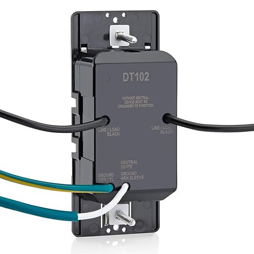 Leviton Countdown Timer Switch for household lights and exhaust fans, 15-30 min, 1-2 hour, No Neutral Wire Required, Single Pole, 15A, 1/2HP/9.8A Fan/Motor, DT102-1LW, White