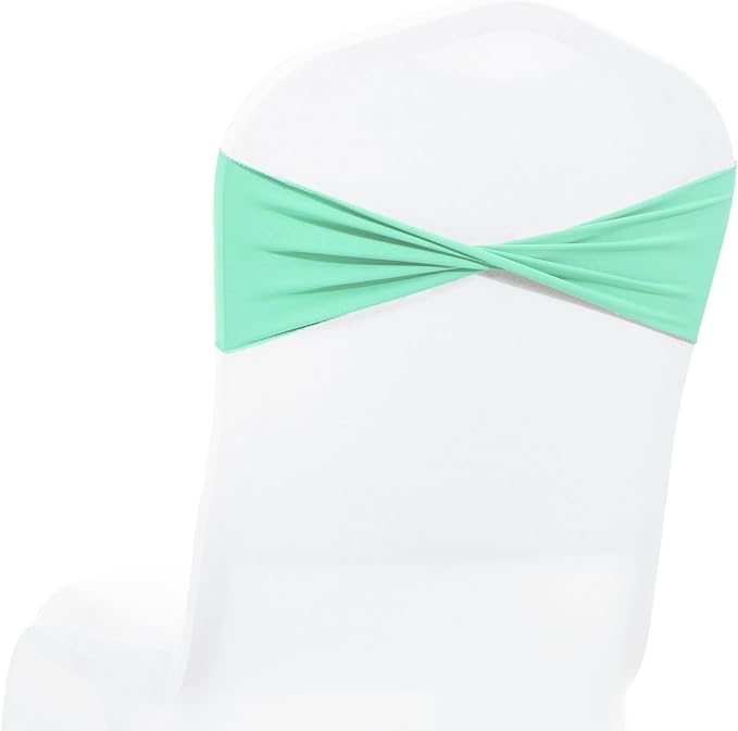 MDS Pack of 200 Spandex Chair Sashes Bows Elastic Stretch Dining Chair Bands Ties Without Slider Buckle Universal fits for Wedding Baby Shower Birthday Party Banquet Event Decoration - Sea Green