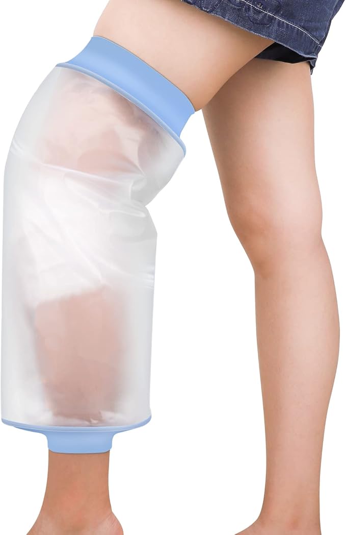 Waterproof Knee Cover for Shower Adult After Surgery, Upgraded Knee Surgery Shower Cover Watertight Cast Protector for Replacement Surgery Wound Burns Broken, Soft Stretchy Reusable