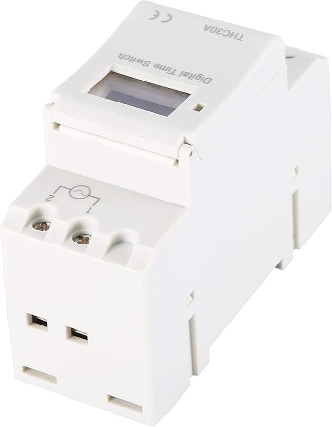 YWBL-WH DIN Rail Digital Timer Switch 30A 110V with Programmable LCD Display, Industrial-Grade Time Relay for HVAC, Lighting & Industrial Automation Control