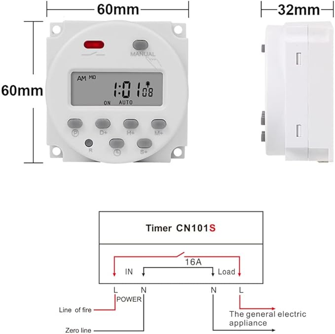 CN101S 1 Second Interval 110V Digital LCD Timer Switch 7 Days Weekly Practical Programmable Time Relay Programmer