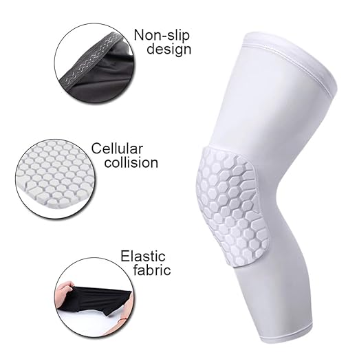 PISIQI Knee Pads Compression Pads Long Leg Sleeve Collision Avoidance Brace Protection Knee Sleeve for Basketball Football Volleyball Cycling (1 Pair)