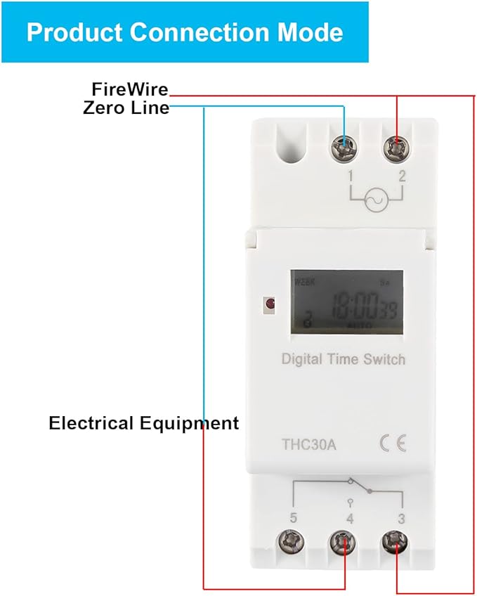 YWBL-WH DIN Rail Digital Timer Switch 30A 110V with Programmable LCD Display, Industrial-Grade Time Relay for HVAC, Lighting & Industrial Automation Control