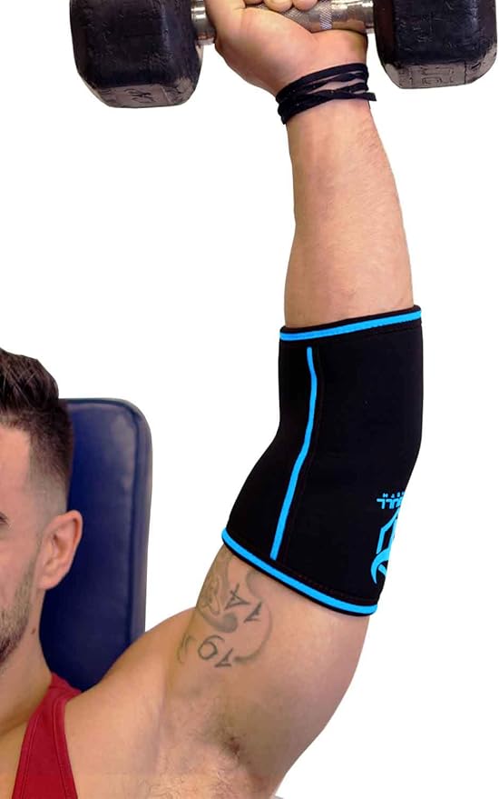 Elbow Sleeves 5mm (1 Pair) - High Performance Elbow Sleeve Support for Weightlifting, Weight Training & Powerlifting - Best Compression Straps - for Men and Women (X-Large, Black/Blue)