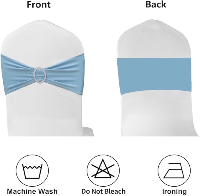 50 Pack Baby Blue Chair Sashes, Blue Spandex Chair Bands for Wedding Gender Reveal Party Decor, Baby Blue Bows for Folding Chairs