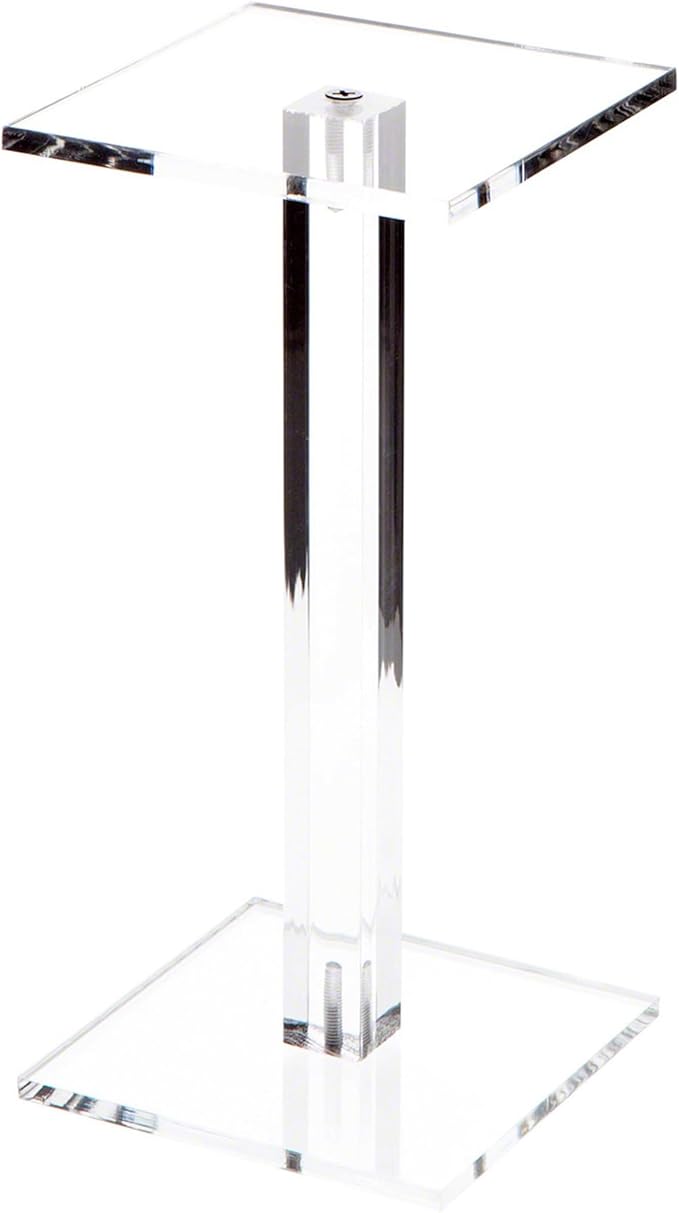 Plymor Clear Acrylic Square Barbell Pedestal Display Riser, 8.5" H x 4" W x 4" D (1/4" thick)