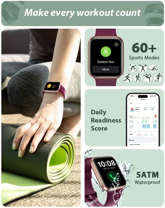 Tensky Smart Watch for Men Women(Call Receive/Dial), Alexa Built-in, 1.7" Touch Screen Fitness Tracker with Heart Rate Sleep Tracking, 60 Sports Modes, 5ATM Waterproof Smartwatch for Android iPhone