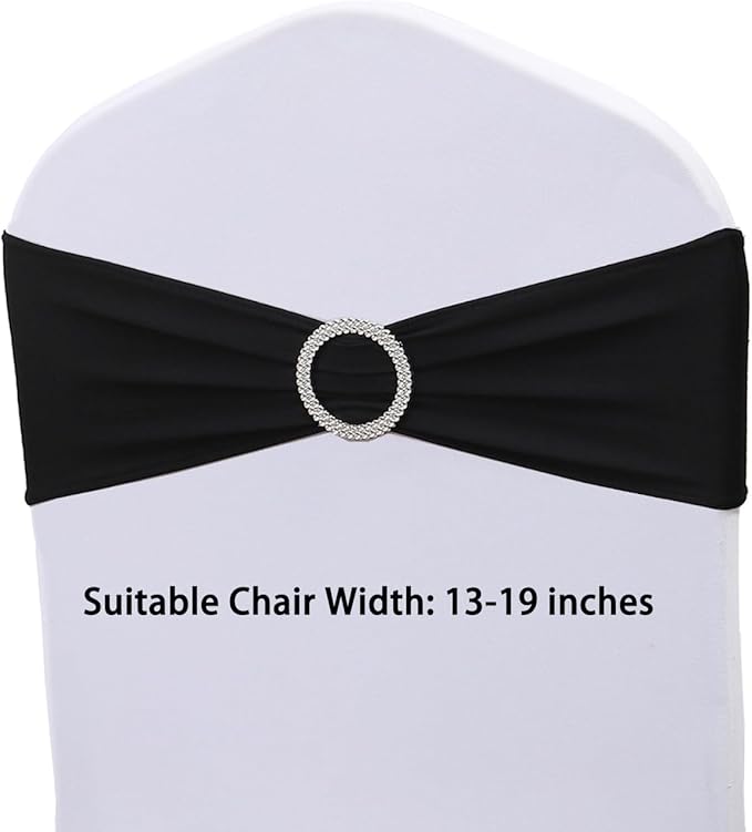 Spandex Black Chair Sashes Bows 50 PCS Stretch Chair Bands with Buckles Slider Universal Elastic Chairs Ties for Wedding Party Banquet Anniversary Meeting Events Decoration