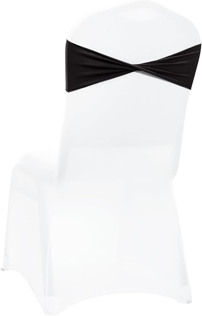 MDS Pack of 125 Spandex Chair Sashes Bows Elastic Stretch Dining Chair Bands Ties Without Slider Buckle Universal fits for Wedding Baby Shower Birthday Party Banquet Event Decoration - Black