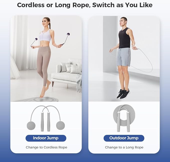 Keep Weighted Jump Rope for Fitness - 2-in-1 Cordless & Long Rope with 65mm Weighted Balls - Heavy Battle Ropeless Skipping Rope for Men & Women - Indoor Home Gym Cardio Workout
