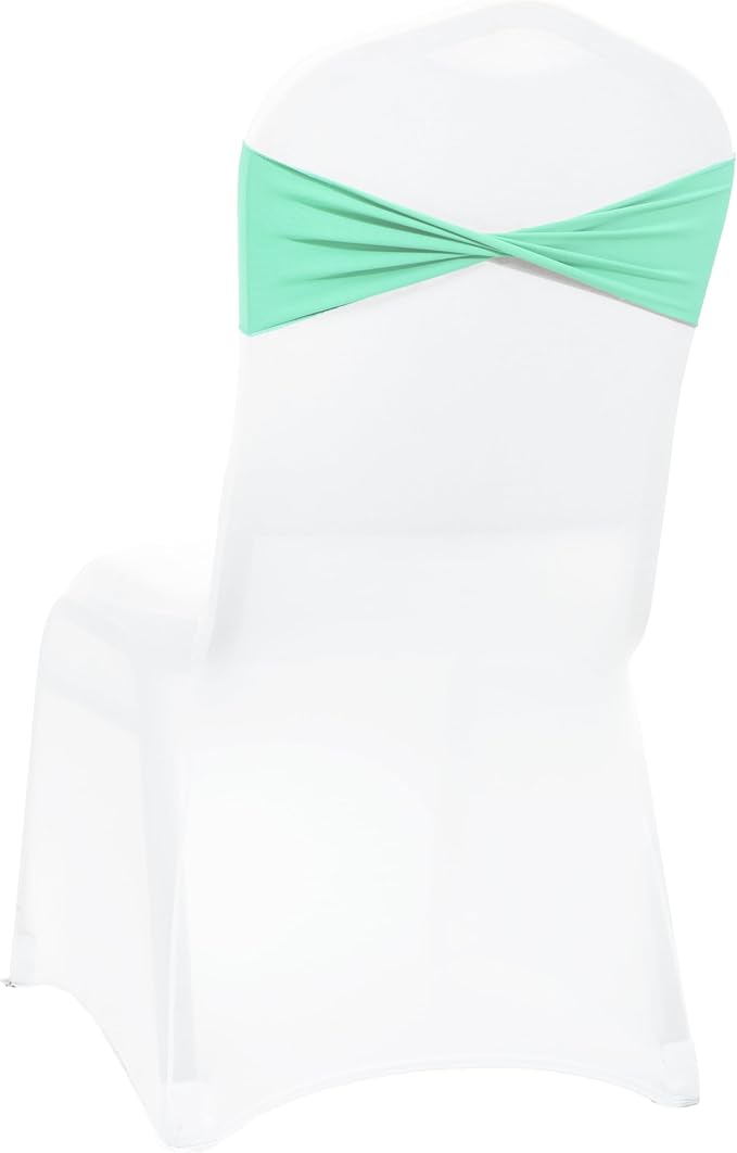 MDS Pack of 200 Spandex Chair Sashes Bows Elastic Stretch Dining Chair Bands Ties Without Slider Buckle Universal fits for Wedding Baby Shower Birthday Party Banquet Event Decoration - Sea Green