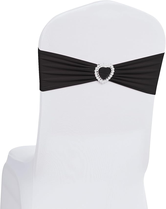 Howhic Pack of 60 Spandex Chair Sashes Bows Stretch Chair Cover Band with Buckle Slider Universal Elastic Chair Ties for Wedding Banquet Party Event Decoration (Black)