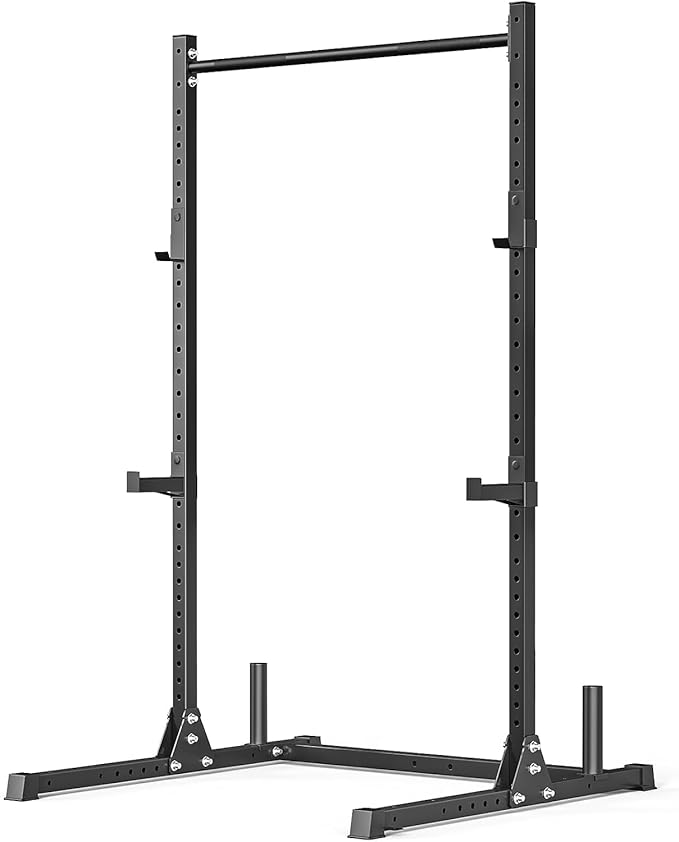papababe Squat Rack with Pull Up Bar for Home Gym, Adjustable Power Cage with J-Hooks, 800LB Capacity Multi-Functional Bench Press Power Rack for 6FT, 7FT Barbell, Weight Lifting Rack