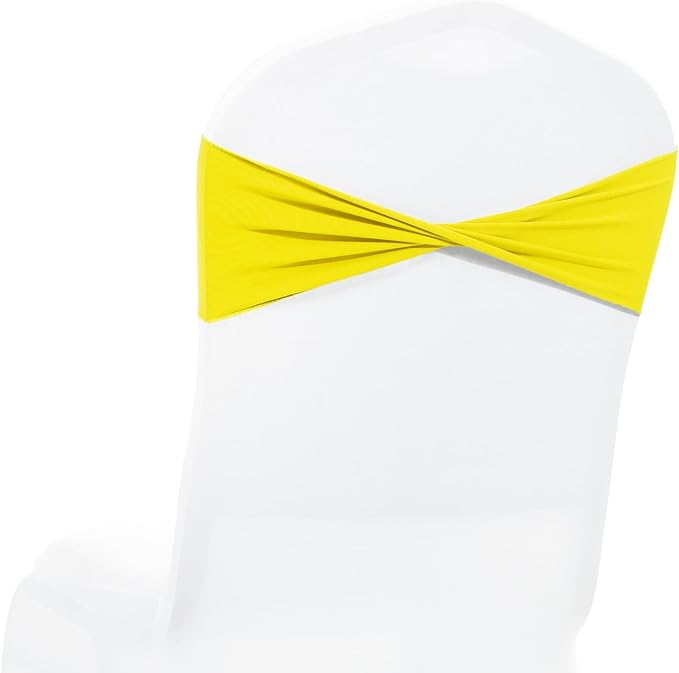 MDS Pack of 10 Spandex Chair Sashes Bows Elastic Stretch Dining Chair Bands Ties Without Slider Buckle Universal fits for Wedding Baby Shower Birthday Party Banquet Event Decoration - Yellow