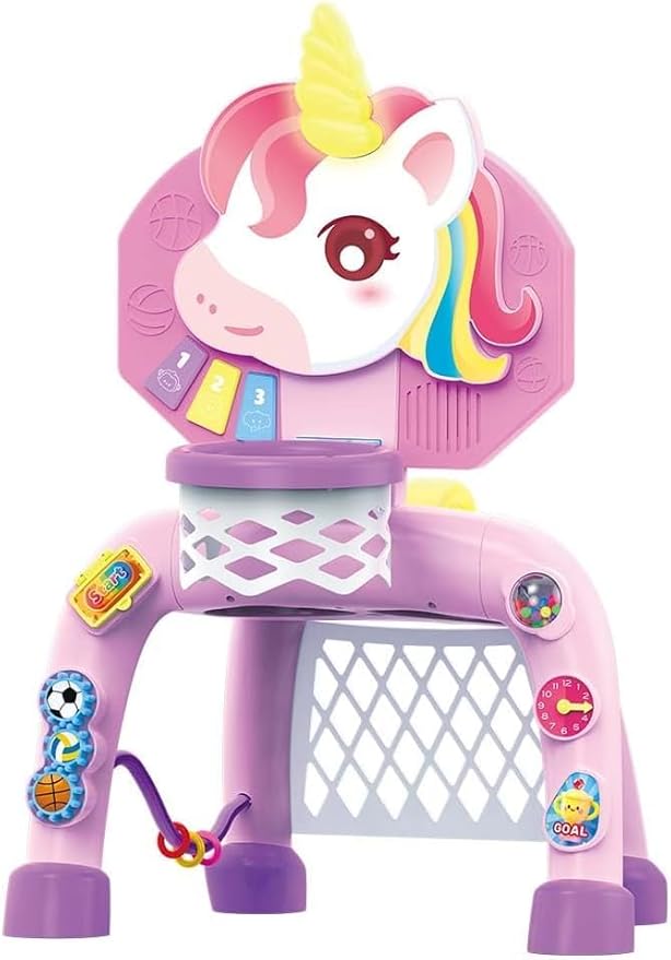 Toddler Basketball Hoop & Soccer Goal， Baby Toy for 1 2 3 Year Old Girls, Kids Activity Center Toys with Light & Music,Unicorn Toys for Girls 12-18-36 Months, Christmas Birthday Gifts for Ages 1-3
