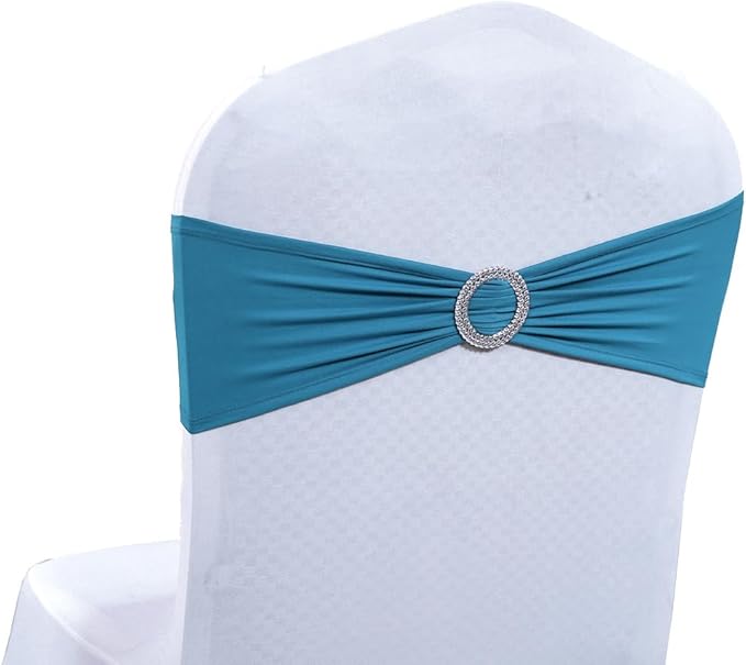 MDS Pack of 125 Spandex Chair Sashes Bows Universal fits Elastic Stretch Chair Bands Ties with Buckle Slider Bow for Wedding Decoration Spandex Slider Sashes Bow - Dark Teal