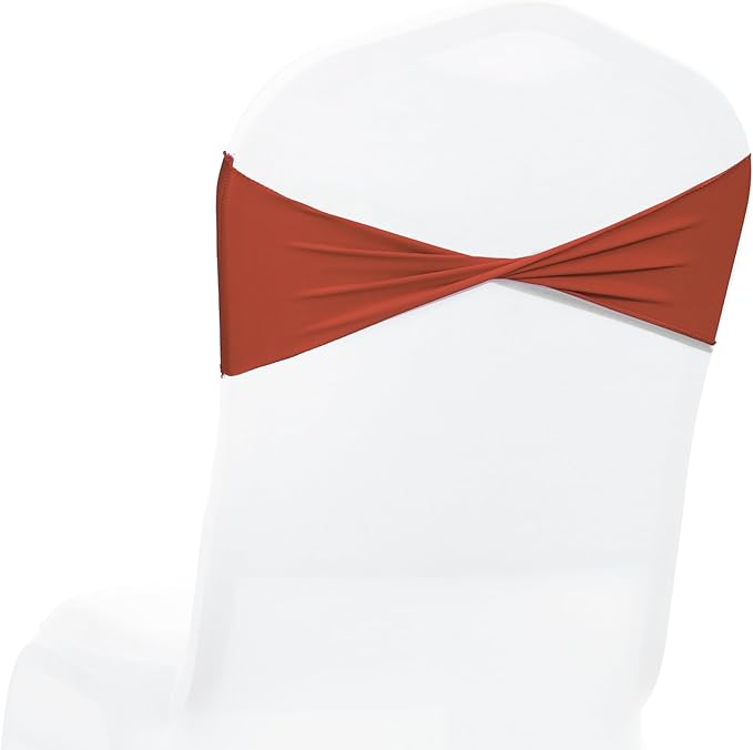 MDS Pack of 50 Spandex Chair Sashes Bows Elastic Stretch Dining Chair Bands Ties Without Slider Buckle Universal fits for Wedding Baby Shower Birthday Party Banquet Event Decoration - Terracotta