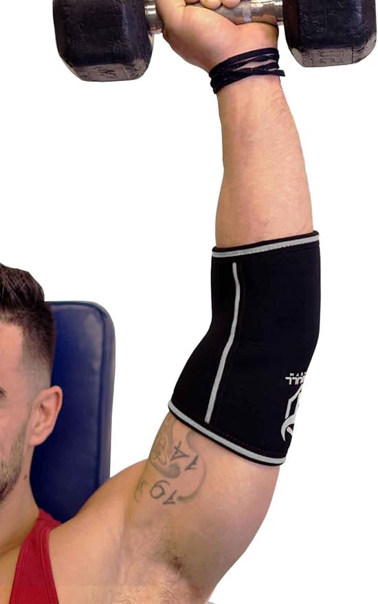 Elbow Sleeves 5mm (1 Pair) - High Performance Elbow Sleeve Support for Weightlifting, Weight Training & Powerlifting - Best Compression Straps - for Men and Women (X-Large, Black/Grey)