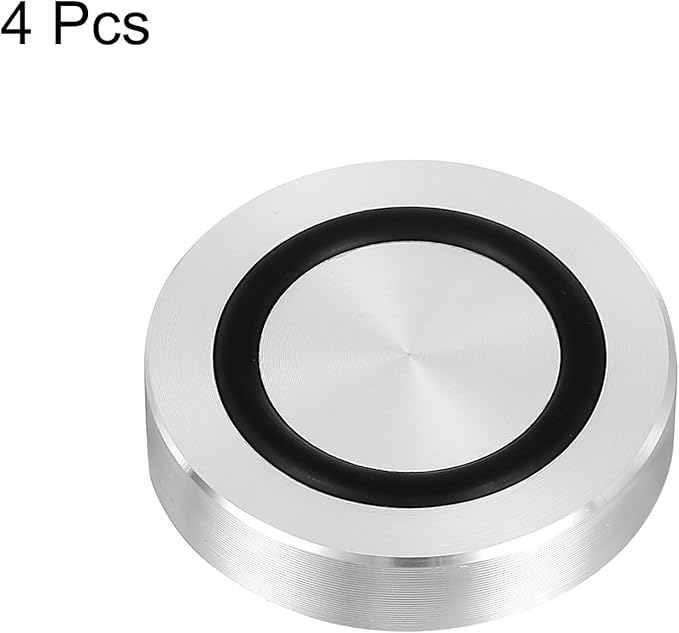 uxcell M8 Thread 35mm / 1.4" Dia 8mm Thick Aluminum Circle Disc Glass Top Adapter 4pcs Round Solid Table Feet Pad Plate Hardware with Anti-Slip Rubber Ring