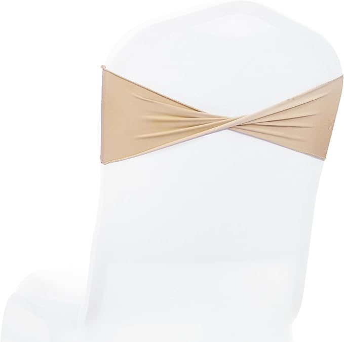 VDS Pack of 250 PCS | Champagne | Spandex Chair Sashes Bows Without Buckle | Stretch Elastic Banquet Universal Folding Chair Band Tie with for Wedding Party Conference Celebration Event Decoration