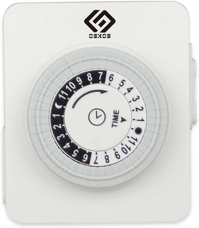OSKOS Indoor 24-Hour Mechanical Outlet Timer, 30-Minute Intervals, 1 Polarized Outlets, Daily On/Off Cycles for Christmas Lights and Small appliances, ETL Listed, 2-Pack