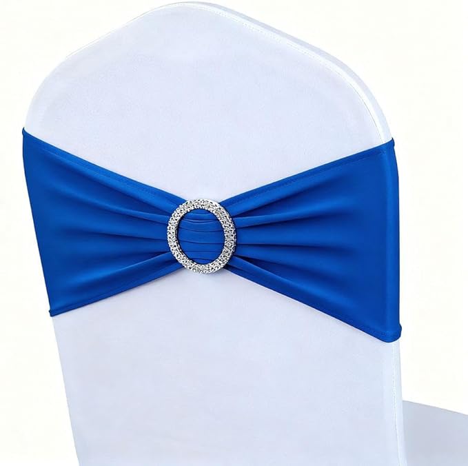 Spandex Royal Blue Chair Sashes 50 Pack, Blue Chair Bands for Wedding Party Graduation Gender Reveal Decor, Blue Chairs Bows Ties