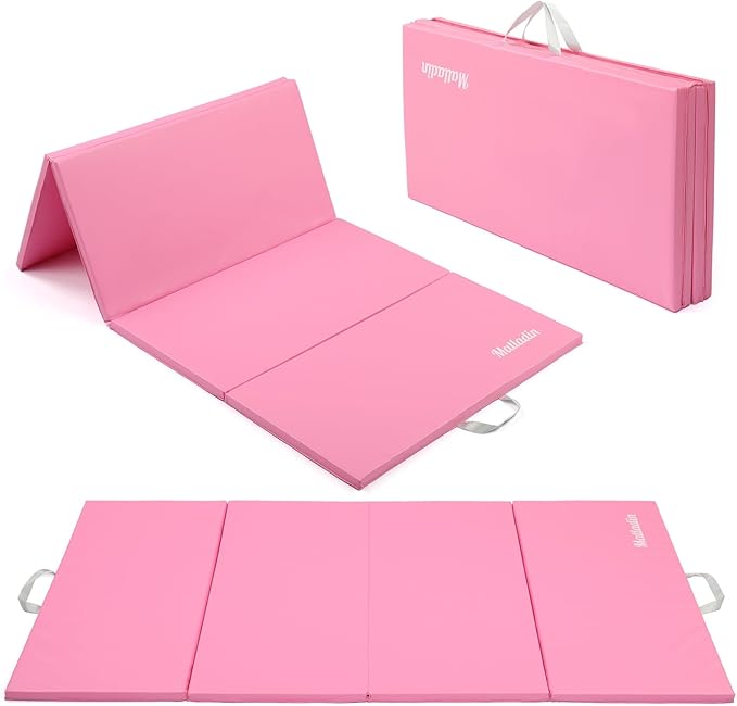 Matladin 8 FT/6FT Folding Gymnastics Gym Exercise Aerobics Mat, PU Leather Tumbling Mats for Stretching Yoga Cheerleading Martial Arts, Play