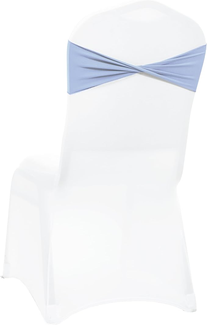 MDS Pack of 50 Spandex Chair Sashes Bows Elastic Stretch Dining Chair Bands Ties Without Slider Buckle Universal fits for Wedding Baby Shower Birthday Party Banquet Event Decoration - Baby Blue