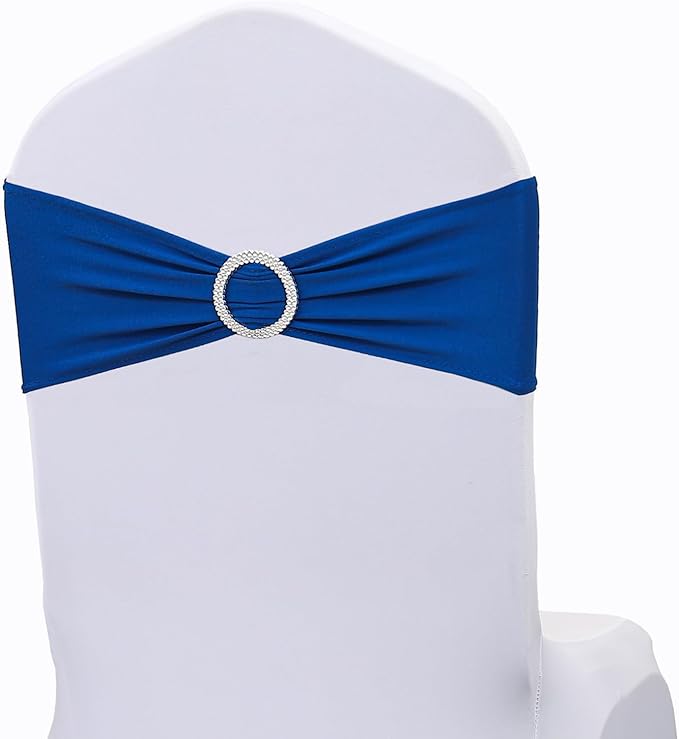 Spandex Royal Blue Chair Sashes Bows 50 Pack Stretch Chair Bands with Buckles Slider Chair Ties for Wedding Anniversary Party Birthday Engagement Banquet Baby Shower Events Decor