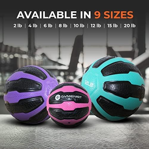 GYMENIST Rubber Medicine Ball with Textured Grip, Available in 9 Sizes, 2-20 LB, Weighted Fitness Balls,Improves Balance and Flexibility - Great for Gym, Exercise, Workouts