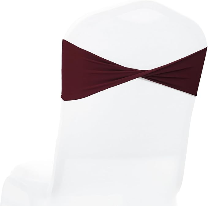 MDS Pack of 10 Spandex Chair Sashes Bows Elastic Stretch Dining Chair Bands Ties Without Slider Buckle Universal fits for Wedding Baby Shower Birthday Party Banquet Event Decoration - Burgundy