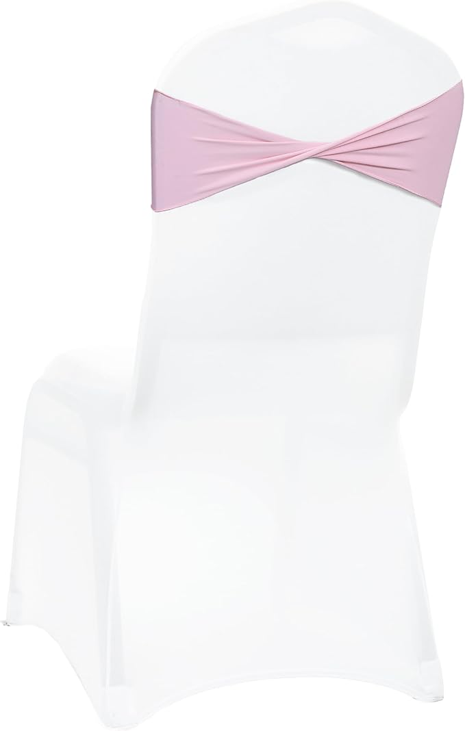 MDS Pack of 200 Spandex Chair Sashes Bows Elastic Stretch Dining Chair Bands Ties Without Slider Buckle Universal fits for Wedding Baby Shower Birthday Party Banquet Event Decoration - Blush Pink