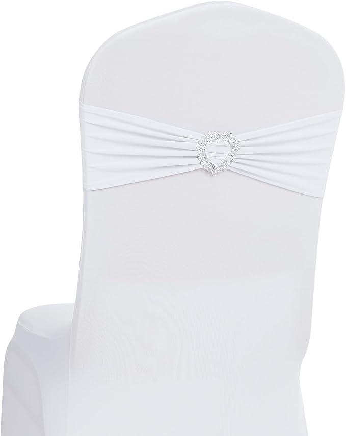 Howhic Pack of 120 Spandex Chair Sashes Bows Stretch Chair Cover Band with Buckle Slider Universal Elastic Chair Ties for Wedding Banquet Party Event Decoration (White)