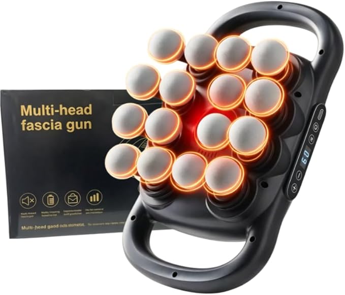 Sirrail 16 Head Fascia Massager Gun Set Deep Tissue Percussion Massager 2600mAh 9 Modes & 9 Intensities for Home Gym Office Travel Black